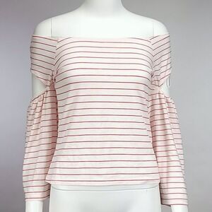 Coco Colette Womens Off Shoulder White Red‎ Striped Bell Sleeve Top Small